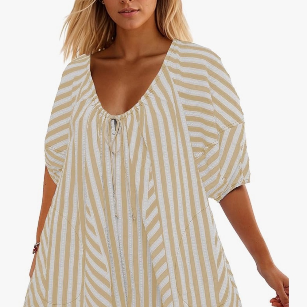 Striped Tan and White Romper